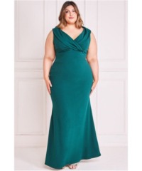 Goddiva Womens Front Wrap Off The Shoulder Maxi Dress - Emerald - Size 22 UK