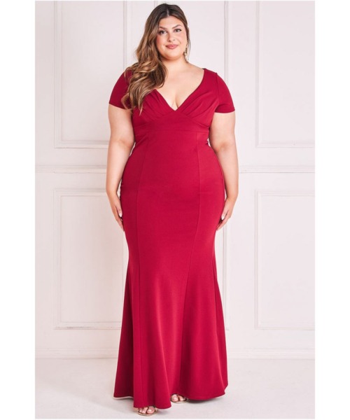Goddiva Womens Plus Sweetheart Neck Maxi Dress - Wine - Size 22 UK