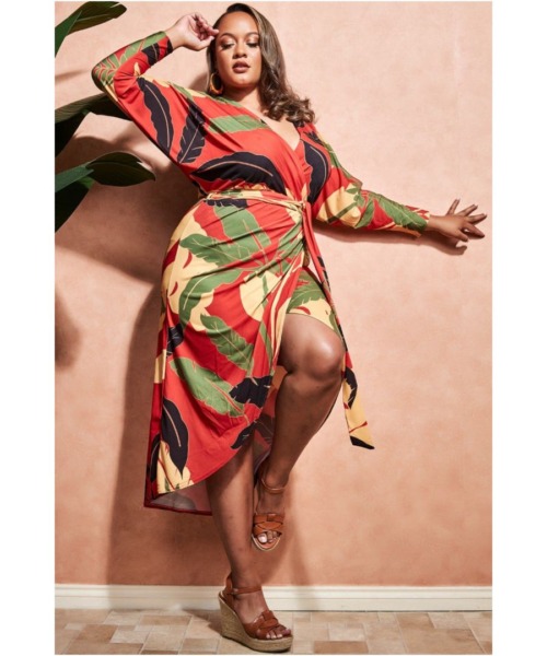 Goddiva Womens Printed Batwing Wrap Midi Dress - Orange - Size 22 UK