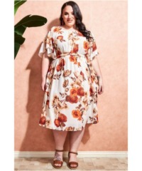 Goddiva Womens Wrap Back Flutter Sleeve Midi Dress - Beige - Size 22 UK