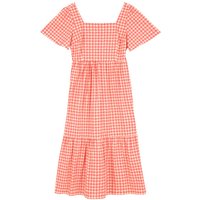 Joanie Georgia Gingham Square Neck Dress - Coral - 12  - Sustainable Organic Cotton