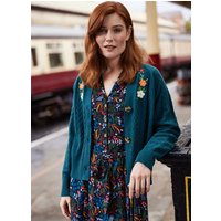 Joanie Lucinda Cable Knit Embroidered Cardigan - Teal - Medium (UK 12-14)
