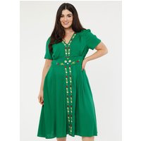 Joanie Podie Embroidered Floral Midi Dress - Green - 12
