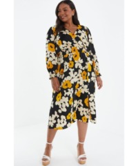 Quiz Womens Curve Black Floral Wrap Midi Dress - Size 22 UK