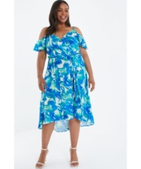 Quiz Womens Curve Blue Tropical Print Midi Dress - Size 22 UK