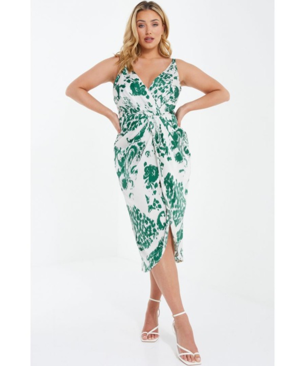 Quiz Womens Curve Green Animal Print Ruched Midi Dress - Size 22 UK