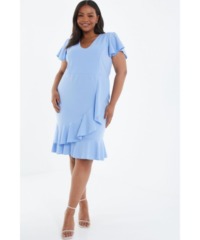 Quiz Womens Curve Light Blue Frill Mini Dress - Size 22 UK