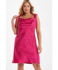 Quiz Womens Curve Pink Satin Jacquard Floral Dress - Size 22 UK
