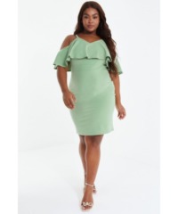 Quiz Womens Curve Sage Frill Midi Dress - Green - Size 22 UK