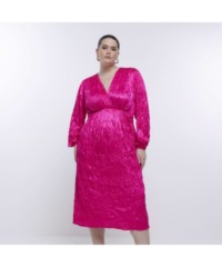 River Island Womens Wrap Midi Dress Plus Pink Long Sleeve - Size 22 UK