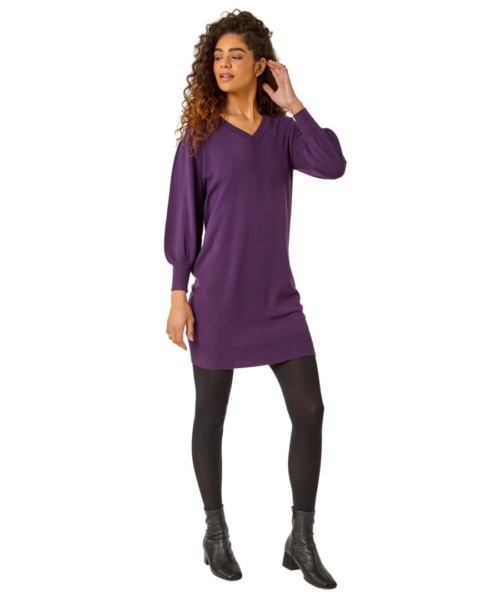 Roman Womens Longline Knitted Jumper Dress - Purple - Size 22 UK