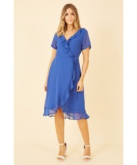 Yumi Womens Blue Frill Wrap Dress - Size 22 UK