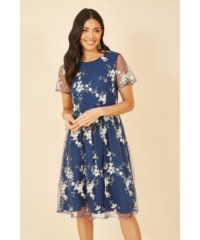Yumi Womens Embroidered Floral Skater Dress – Navy – Size 22 UK