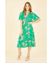 Yumi Womens Green Floral Kimono Midi Dress - Size 22 UK