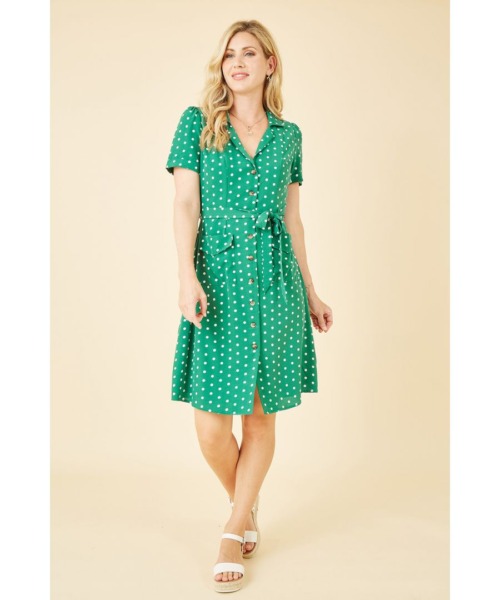 Yumi Womens Green Spot Retro Shirt Dress - Size 22 UK