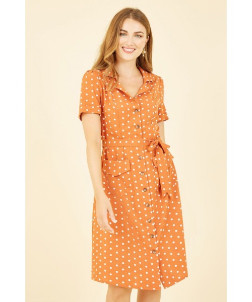 Yumi Womens Orange Spot Retro Shirt Dress - Size 22 UK