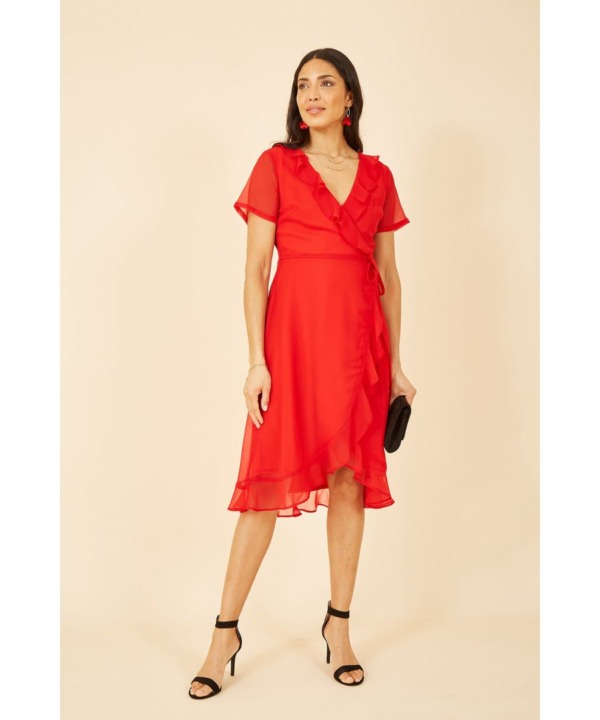 Yumi Womens Red Frill Wrap Dress - Size 22 UK