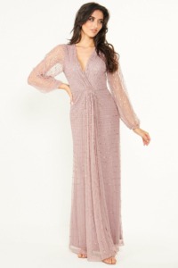 Aftershock London Daisianne Lilac Sequin Long Sleeve Wrap Maxi Dress