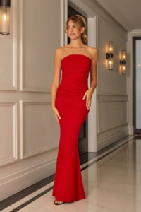 Aftershock London Selene Red Bandeau Maxi Dress With Knot Detail