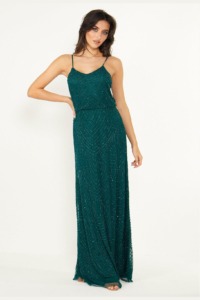 Aftershock London Viviana Emerald Green Cami Sequin Stripe Embellished Maxi Dress