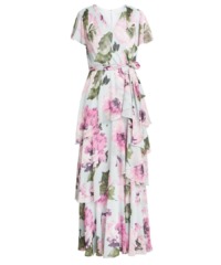Gina Bacconi Womens Dione Long Printed Dress With Surplice Neckline and Short Sleeves - Floral - Size 22 UK