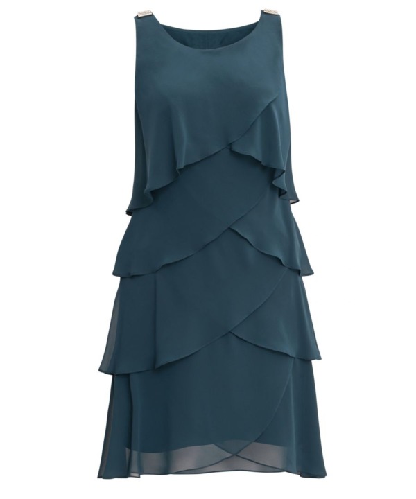 Gina Bacconi Womens Vesta Jewel-Shoulder Tiered Cocktail Dress - Teal - Size 22 UK