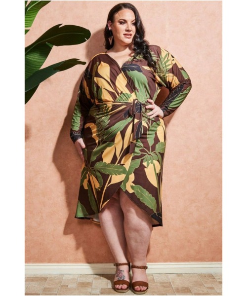 Goddiva Womens Printed Batwing Wrap Midi Dress - Brown - Size 22 UK