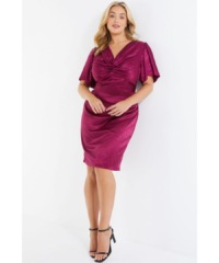 Quiz Womens Curve Berry Satin Animal Print Midi Dress - Size 22 UK