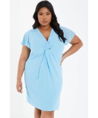 Quiz Womens Curve Blue Knot Front Dress - Size 22 UK