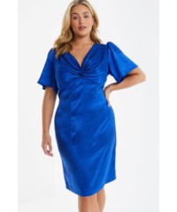 Quiz Womens Curve Royal Blue Satin Animal Print Midi Dress - Size 22 UK