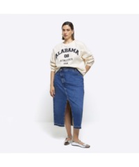 River Island Womens Maxi Skirt Plus Blue Asymmetric Waist Denim Cotton - Size 22 UK