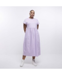 River Island Womens T-Shirt Midi Dress Plus Purple Poplin Cotton - Size 22 UK