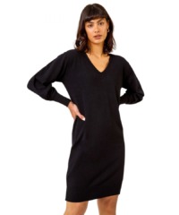 Roman Womens Longline Knitted Jumper Dress - Black - Size 22 UK