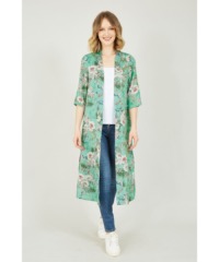 Yumi Curves Womens Sage Green Tropical Palm Print Kimono - Size 22 UK
