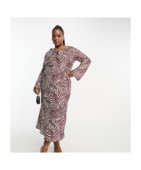 ASOS CURVE Womens DESIGN tie front long sleeve midi dress in zebra print-Multi - Animal - Size 22 UK