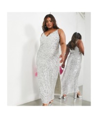 ASOS EDITION Womens Curve all over sequin cami midi dress in silver - Size 22 UK