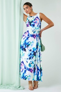 Ariella Abstract Print Twist Drape Ruched Maxi Dress
