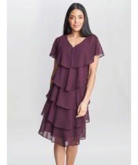 Gina Bacconi Womens Bella Georgette Tiered Dress - Purple - Size 22 UK