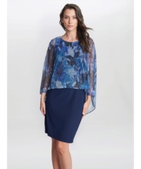 Gina Bacconi Womens Brenya Floral Print Shimmer Popover Dress - Navy - Size 22 UK