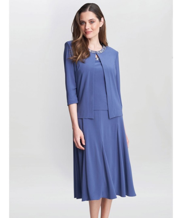 Gina Bacconi Womens Delores Jersey Midi A-Line Jacket Dress - Blue - Size 22 UK