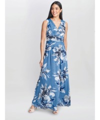 Gina Bacconi Womens Gayle Printed Maxi Dress With Ruched Waist - Blue - Size 22 UK