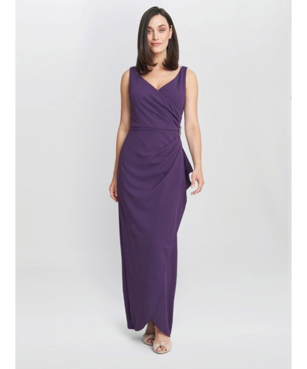 Gina Bacconi Womens Neena V Neck Tulip Gown With Embellishment - Purple - Size 22 UK
