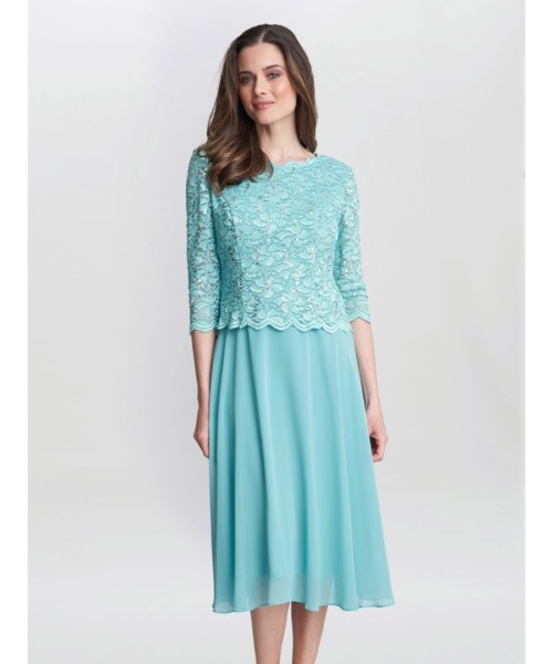 Gina Bacconi Womens Rona Midi Dress With Lace Bodice & Chiffon Skirt - Blue - Size 22 UK