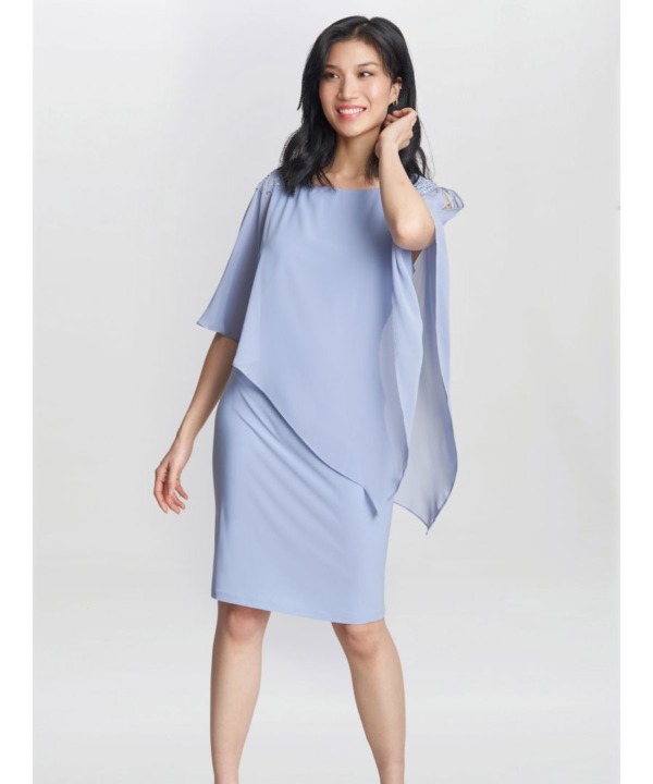 Gina Bacconi Womens Zenna Beaded Shoulder Chiffon Dress - Blue - Size 22 UK