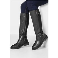 Lts Black Buckle Leather Knee High Boots In Standard Fit Standard > 8 Lts | Tall Women's Leather Boots