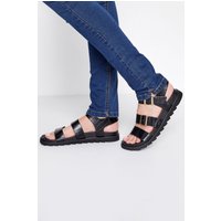 Lts Black Croc Buckle Strap Sandals In Wide E Fit 8E Lts | Tall Women's Flat Sandals