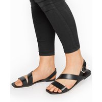 Lts Black Crossover Strap Sandals In Standard Fit Standard > 11 Lts | Tall Women's Flat Sandals