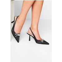 Lts Black Diamante Slingback Kitten Heel Court Shoes In Standard D Fit Standard > 9 Lts | Tall Women's Courts