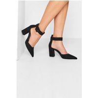 Lts Black Pointed Block Heel Court Shoes In Standard Fit Standard > 12 Lts | Tall Women's Courts