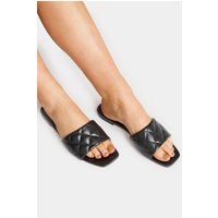 Lts Black Quilted Square Flat Mules In Standard Fit Standard > 9 Lts | Tall Women's Slides & Mules